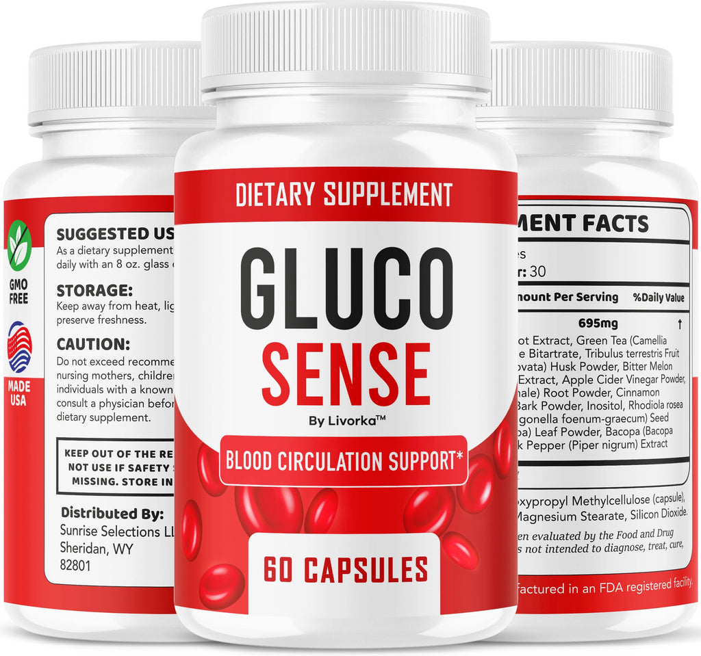 GlucoSense – Official GlucoSense Capsules, Pills Support Advanced Blood Formula Supplement, All Natural Premium Health & Wellness - Maximum Strength, 60 Capsules for 1 Month