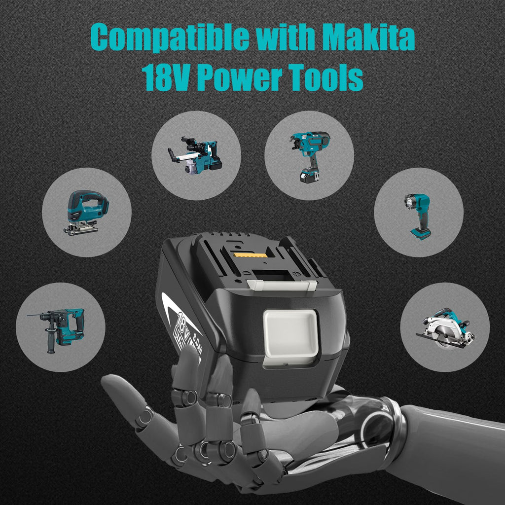 2-Pack 8000mAh High Capacity Replacement for Makita 18V Battery Compatible with Makita 18 Volt Batteries BL1860B BL1850B BL1840B BL1830B BL1815B LXT400 with LED Indicator Cordless Power Tools (White)