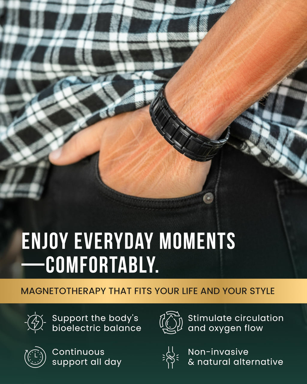 MagnetRX® 3X Strength Magnetic Bracelets for Men – Effective Titanium Mens Magnetic Bracelet – Premium Fold–over Clasp & Adjustable Length with Sizing Tool & Gift Box (Black)