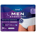 Tena Men Protective Incontinence Underwear Overnight Max Absorbency, L, 56 Count (Waist Size 34in-44in)