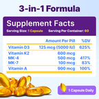 InnovixLabs Vitamin D3 K2-5000 IU Vitamin D3 Plus 600 mcg Vitamin K2 MK4 and MK7 for Max Calcium Absorption, Supports Bone, Immune, Heart Health, 3rd Party Tested, Gluten Free, 60 Softgels