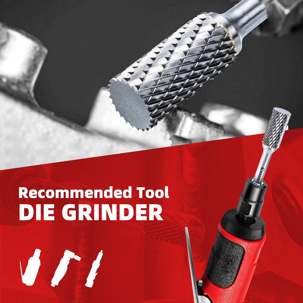 EZARC Tungsten Carbide Rotary Burr Bit, SA-5 Double Cut Carbide Burr 1/4" Shank Die Grinder Cutting Burrs Bit for Metal Working & Sturdy Storage Case