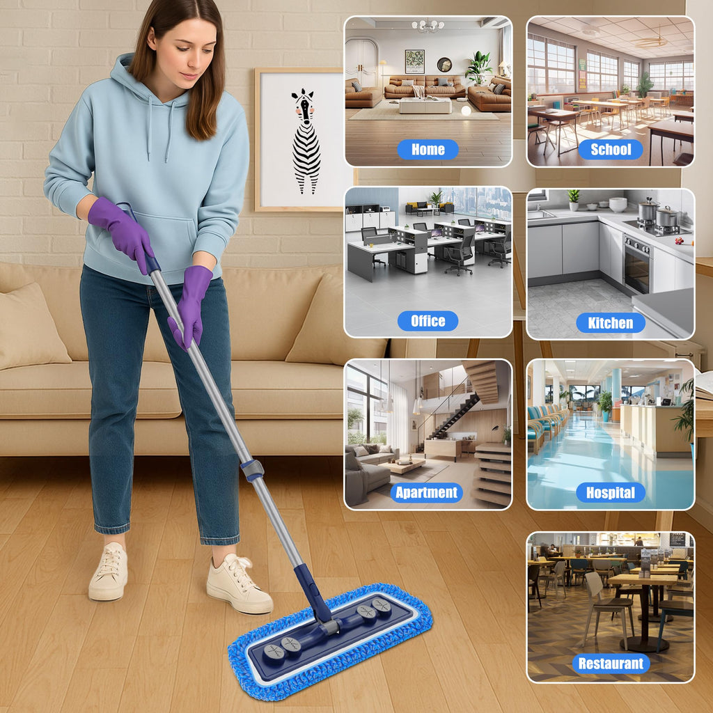 FORSPEEDER Microfiber Mops for Floor Cleaning - Dust Mop for Hardwood Floors with 55” Adjustable Handle 3 Thickened Washable Pads - Wet Dry Mopping for Pet Hairs Walls Tile Wood Laminate Home Kitchen