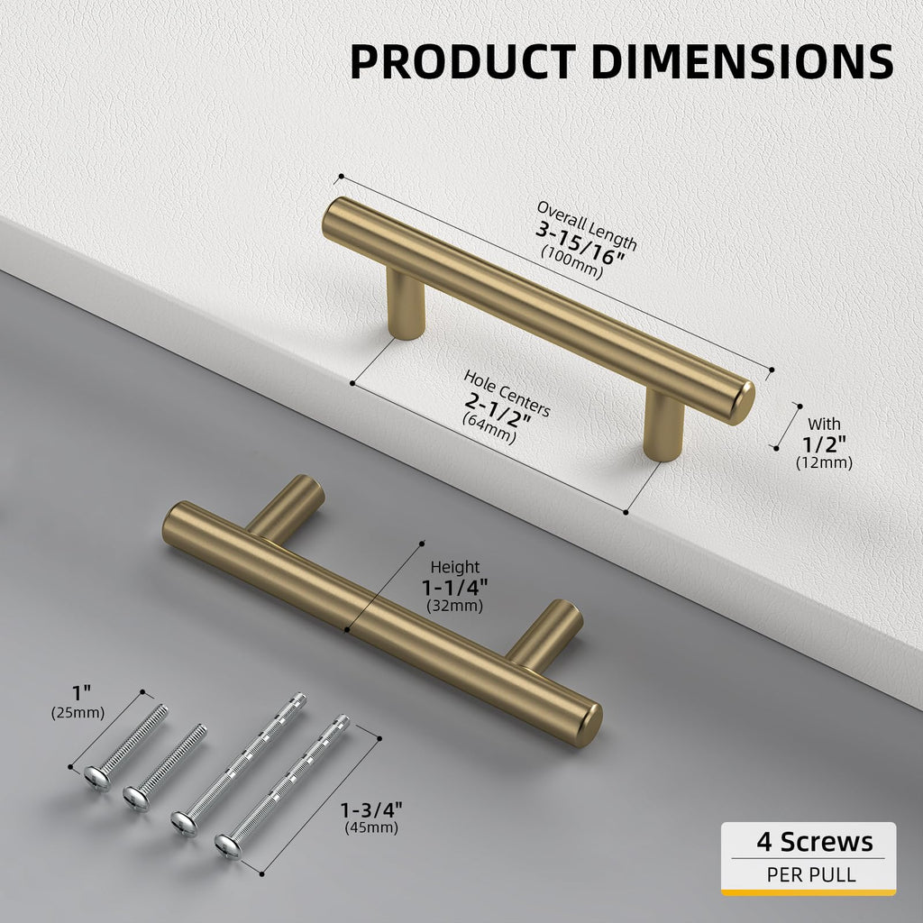 Goldenwarm 20 Pack 2-1/2 inch Champagne Bronze Cabinet Pulls Gold Cabinet Handles Stainless Steel Drawer Pulls, Durable Kitchen Cabinet Handles - Bathroom Bedroom Dresser Handles Easy DIY Upgrade