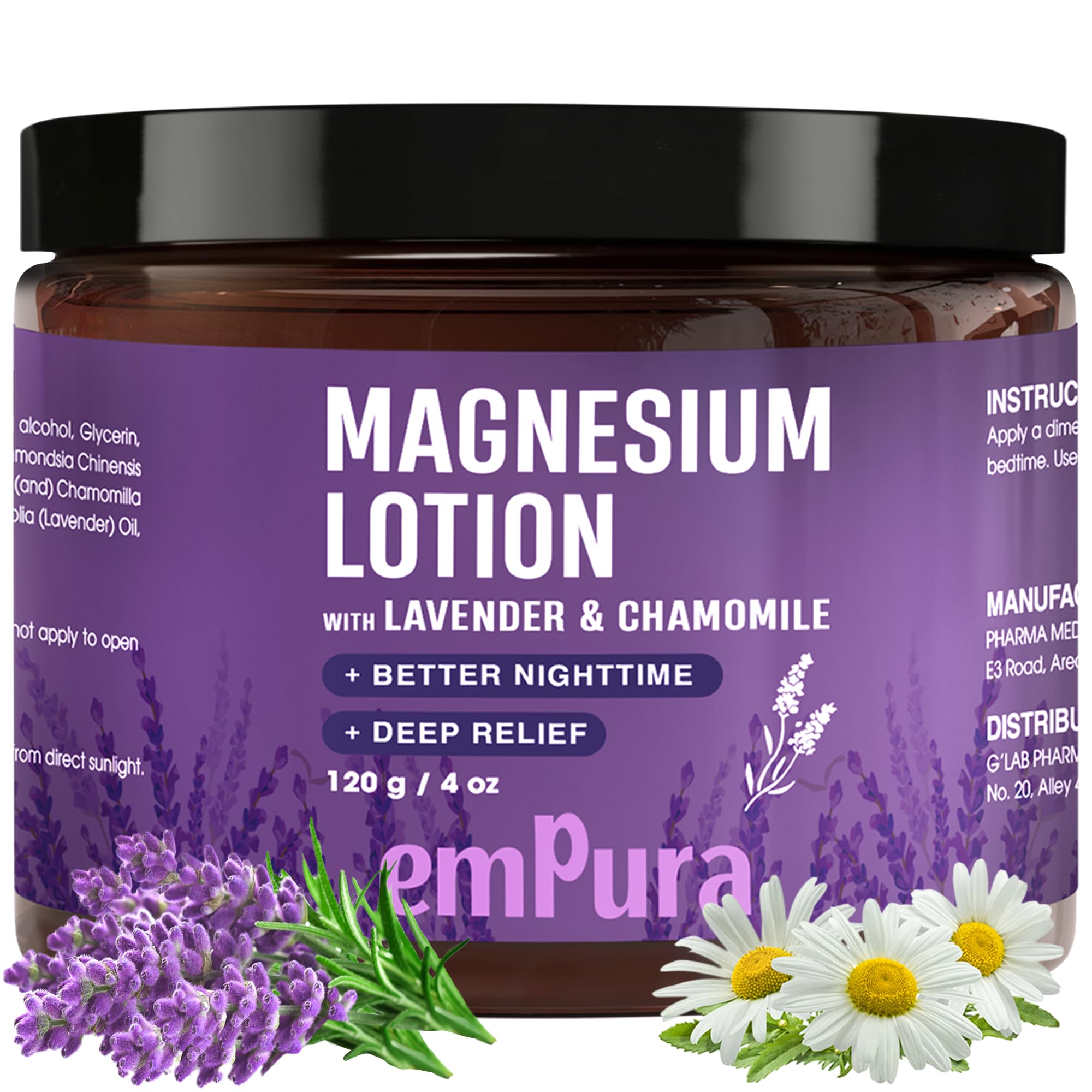 EMPURA Magnesium Lotion with Lavender, Nighttime Magnesium Cream for Relaxation & Muscle Relief - Hand, Leg & Foot Lotion with Chamomile, Shea Butter & Jojoba Oil - Thoughtful Gifts for Mom (4oz)