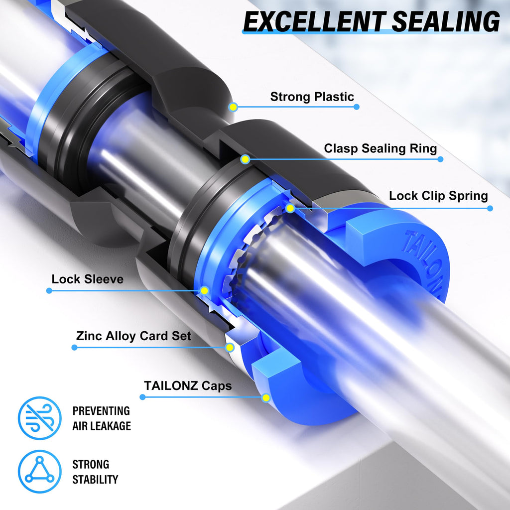 TAILONZ 1/4" Push to Connect Fitting Splitters+Elbows+Tees+Straight 8Pcs
