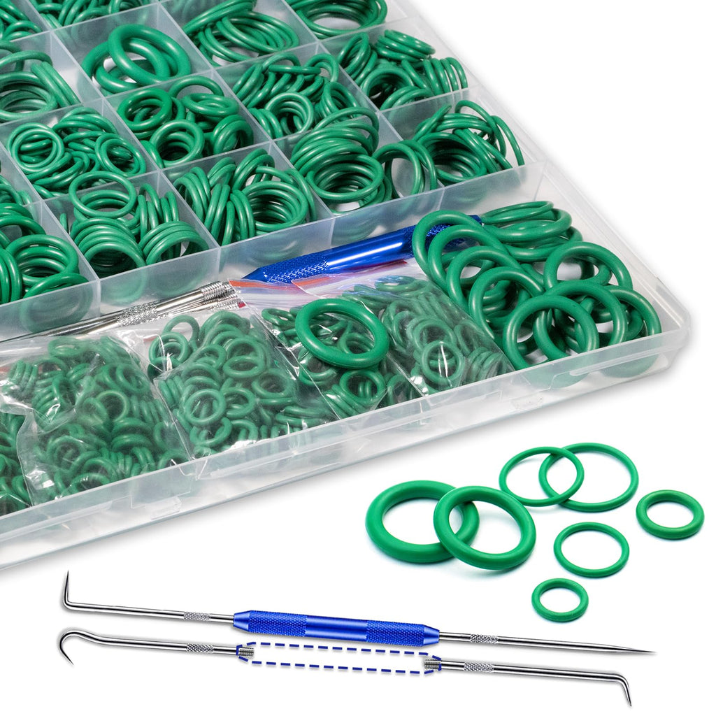 XBVV 595 Pcs Metric and SAE Air Conditioning O-Ring Kit for Automotive A/C, Compressor and Professional Faucet Plumbing Seal O Rings Repair with O-Ring Picks,Resist Oil and Heat