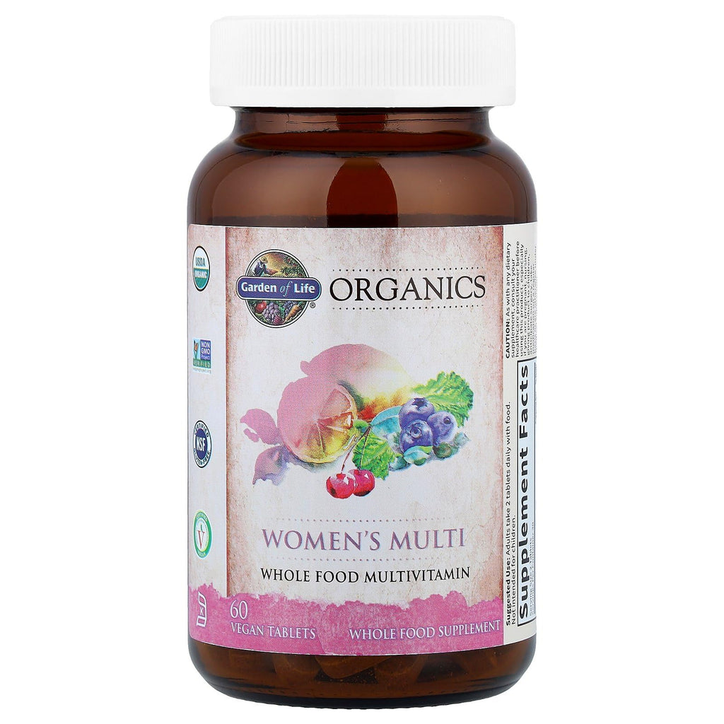 Garden of Life Organics Organic Multivitamin for Women - Womens Multi with Vitamin C, D, Folate, B6, B12, Biotin, Iron, Vegan Whole Food Vitamins for Women, Energy, Skin, Nails, 60 Tablets