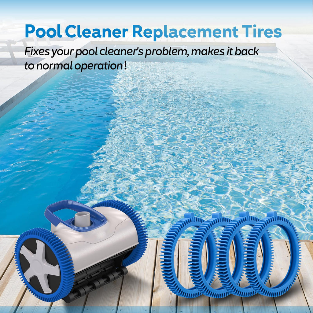 896584000-143 Blue Front Tire Kit with Super Hump Replacement Tires for Hayward Phoenix Poolvergnuegen AquaNaut 200, 400, 450 Pool Cleaner 2 Wheel and 4 Wheel (4 Pack)