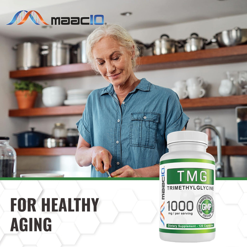 MAAC10 TMG 1000MG NSF Certified Supplement | Trimethylglycine or Betaine Anhydrous | Methylation, Homocysteine and Liver Support (120 Capsules)