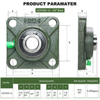 2 Pack UCF204-12 Pillow Block Bearing - Square Flange 4 Bolt Bearing - Bearing Steel with 3/4 inch Bore - Self Alignment
