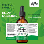 Wild & Organic Stinging Nettle Root Drops - Stinging Nettle Extract Tincture for Men & Women - Liquid Urtica Dioica Supplement - Vegan, Sugar & Alcohol-Free - 2 fl oz