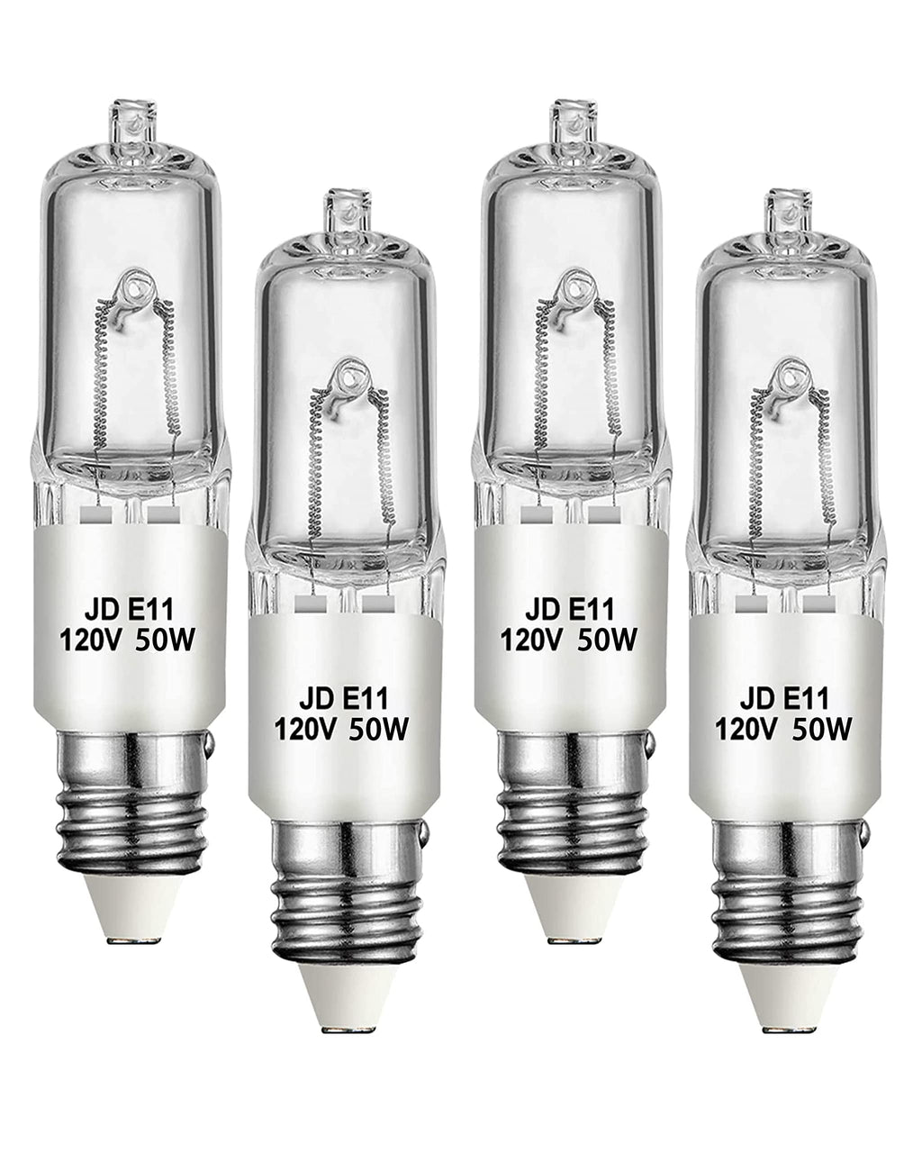 Jaenmsa 4 Pack JDE11 Bulb,120V 50W Halogen Mini Candelabra Bulbs,T4 JD E11 Bulb Dimmable 2700K Warm White(Replacement E11 LED Bulbs) for Chandeliers,Candelabra,Ceiling Fan,Table Lamps,Cabinet Lighting