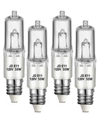 Jaenmsa 4 Pack JDE11 Bulb,120V 50W Halogen Mini Candelabra Bulbs,T4 JD E11 Bulb Dimmable 2700K Warm White(Replacement E11 LED Bulbs) for Chandeliers,Candelabra,Ceiling Fan,Table Lamps,Cabinet Lighting