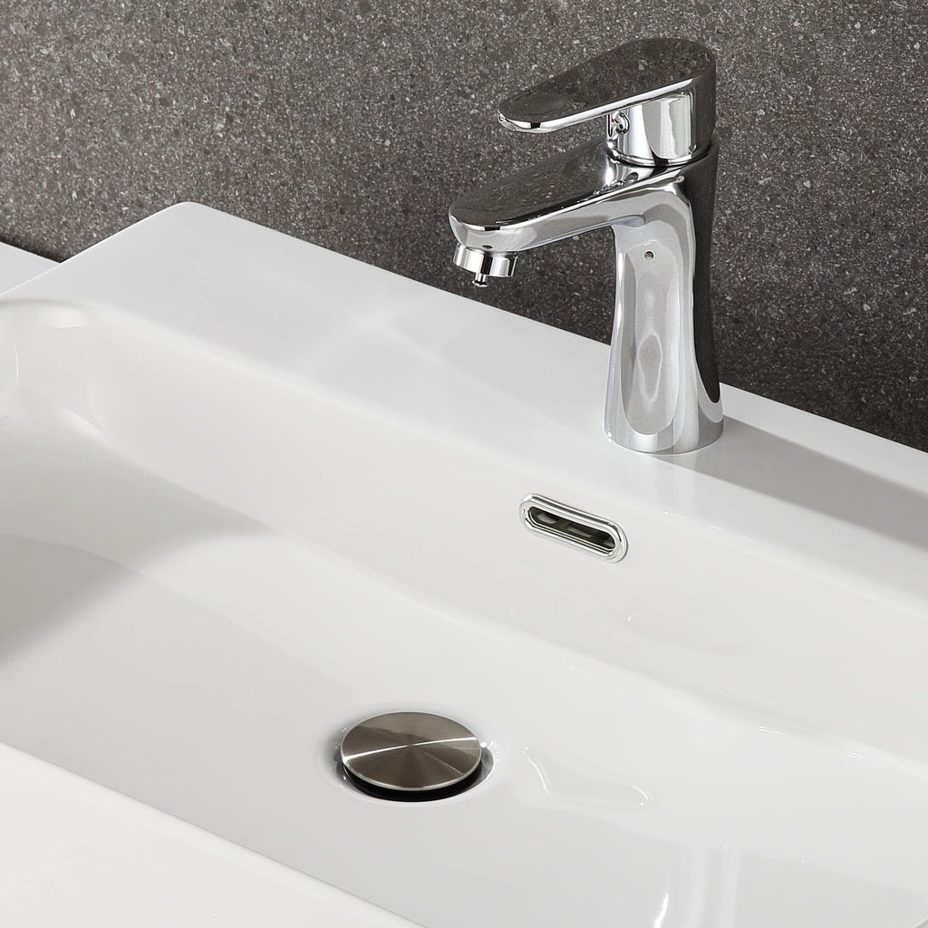 TIORIY Pop Up Bathroom Sink Drain - Bathroom Sink Stopper with Overflow for Faucet Vessel, Push Type Bathroom Sink Vanity Assembly with Strainer, Brushed Nickel