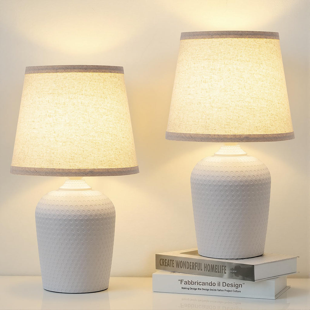 Sucolite 16'' Table Lamps Set of 2, Bedside Nightstand Lamps for Bedroom Kid’s Room, Cute Desk Lamps with Studded Texture Base for Reading Nursery Living Room Office,Beige & White