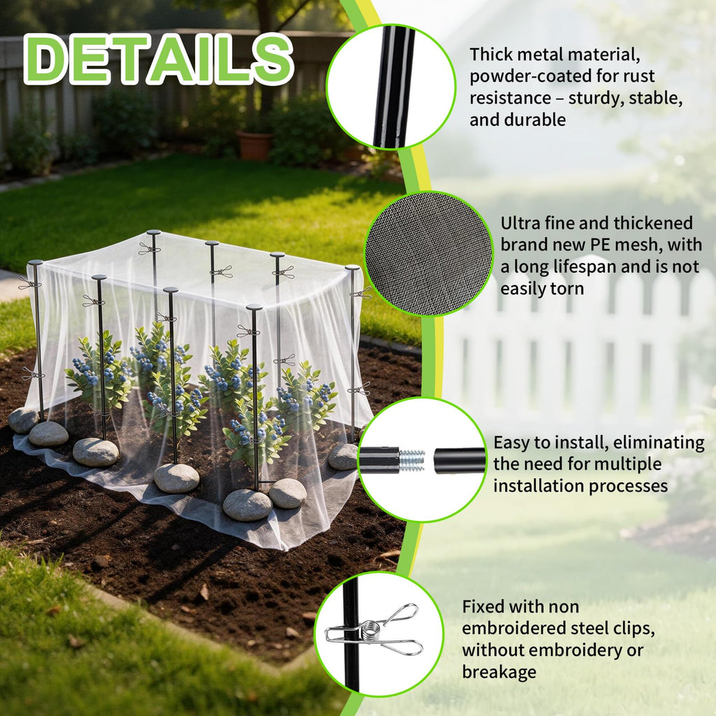 8 Pack 2.7ft Metal Garden Netting Covers Kit for Raised Beds