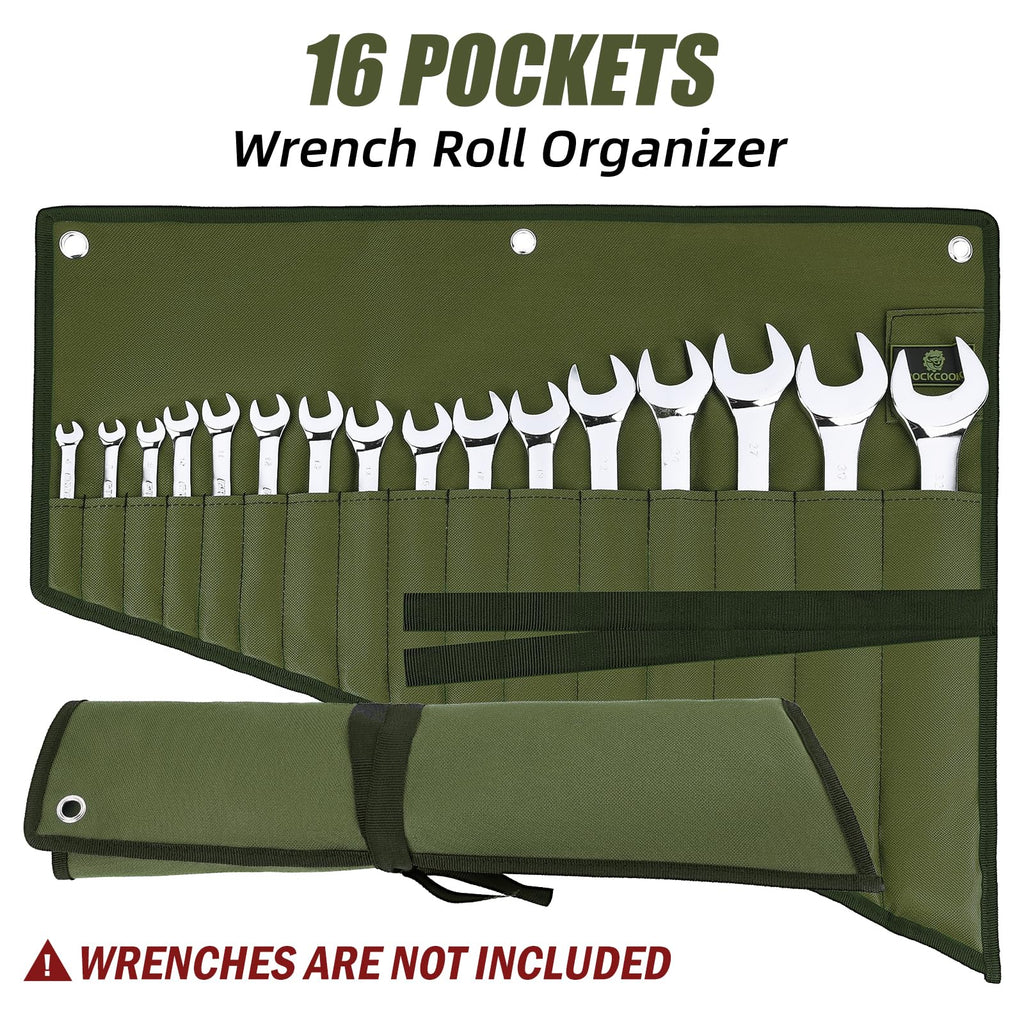 ROCKCOON 16 Pockets Wrench Roll Organizer (Blue+Green)
