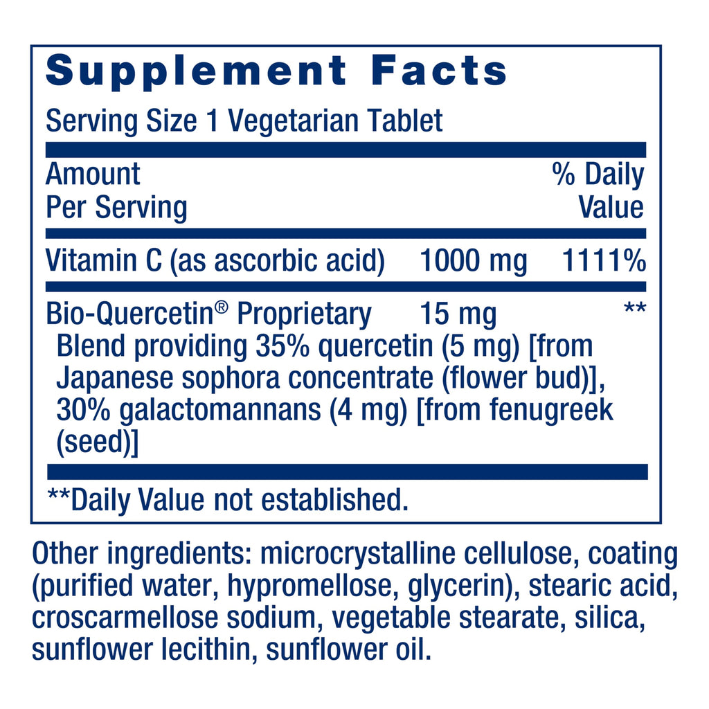 Life Extension Vitamin C and Bio-Quercetin®, Cardiovascular Health Supplement, Immune Support, Highly absorbable, quercetin, Vitamin C, Gluten Free, Non-GMO, Vegetarian, 250 Tablets