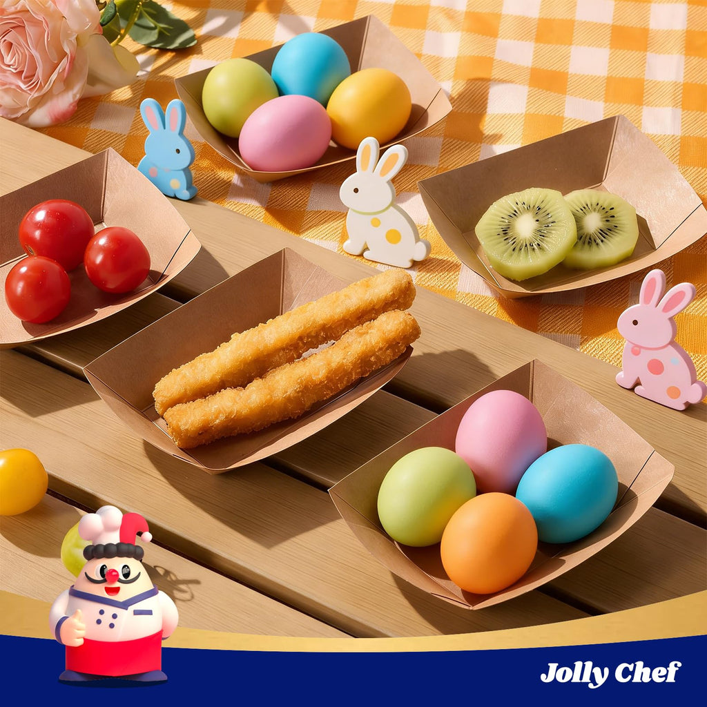 JOLLY CHEF 250 Pack 1/4 Lb Paper Food Trays, Mini Disposable Boat for Gameday, Paper Food Serving Tray for Snack Dessert Taco Nacho (Tiny)