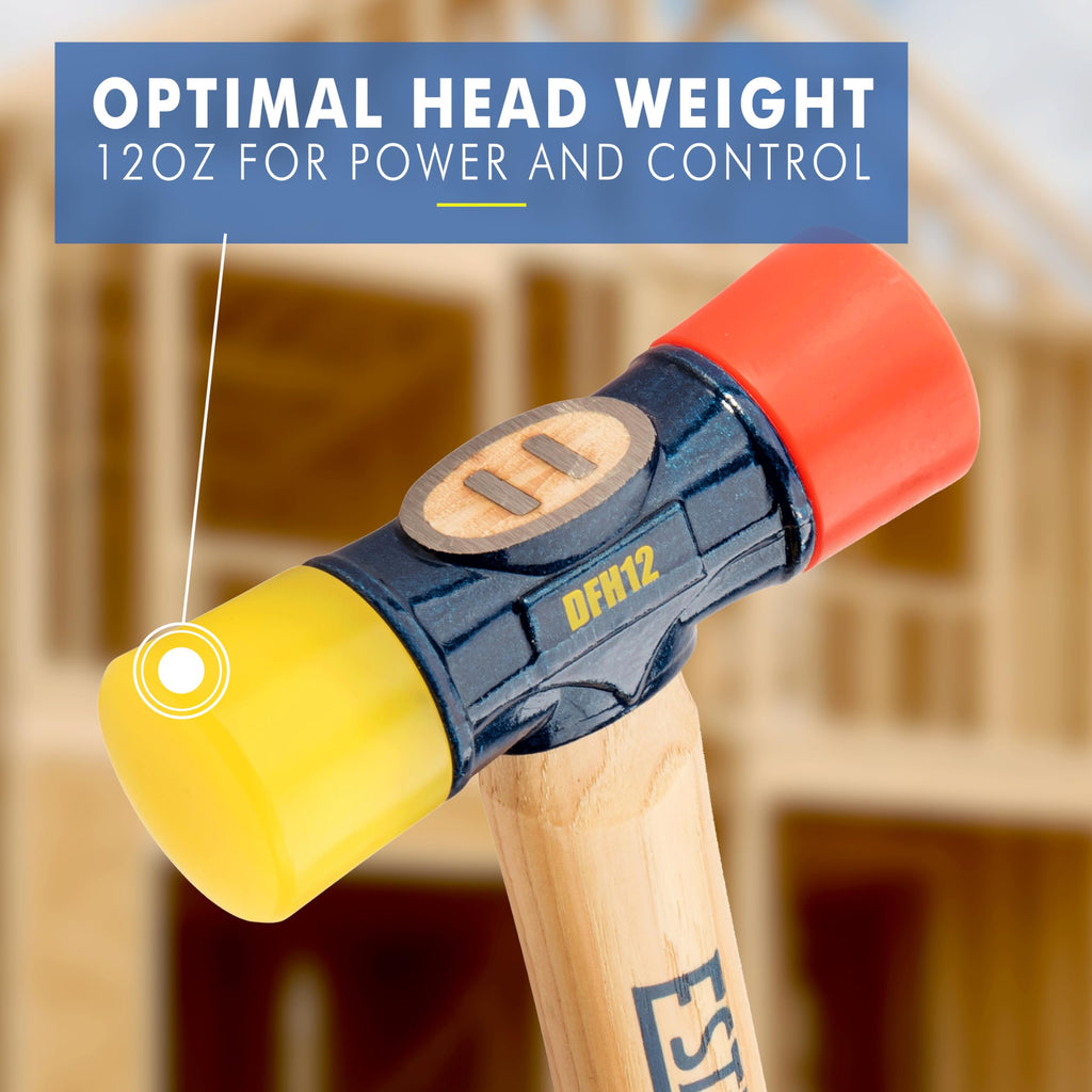 ESTWING Rubber Mallet - 12 oz Double-Face Hammer with Soft/Hard Tips & Hickory Wood Handle - DFH12