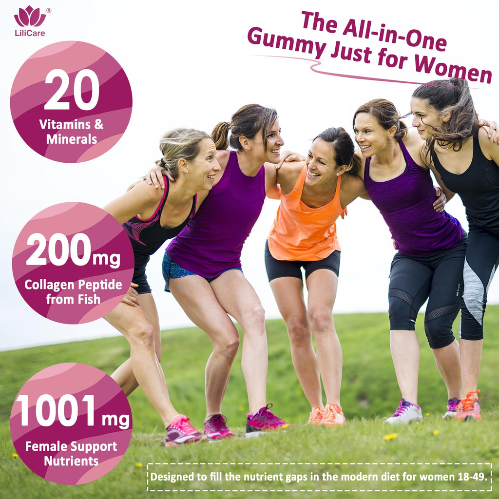 Womens Multivitamin Gummy, Methylated Multivitamin for Women, Biotin, Methylfolate, Iron, Collagen, Vitamins A C D, B Complex, Antioxidants for Women's Daily Support, Beauty, Immune, No Sugar, 60 Cts