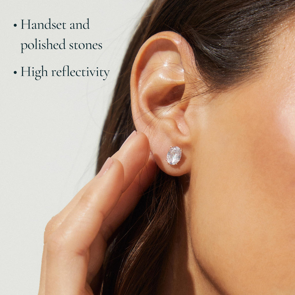 NADRI Oval CZ Stud Earrings, Rhodium Plated