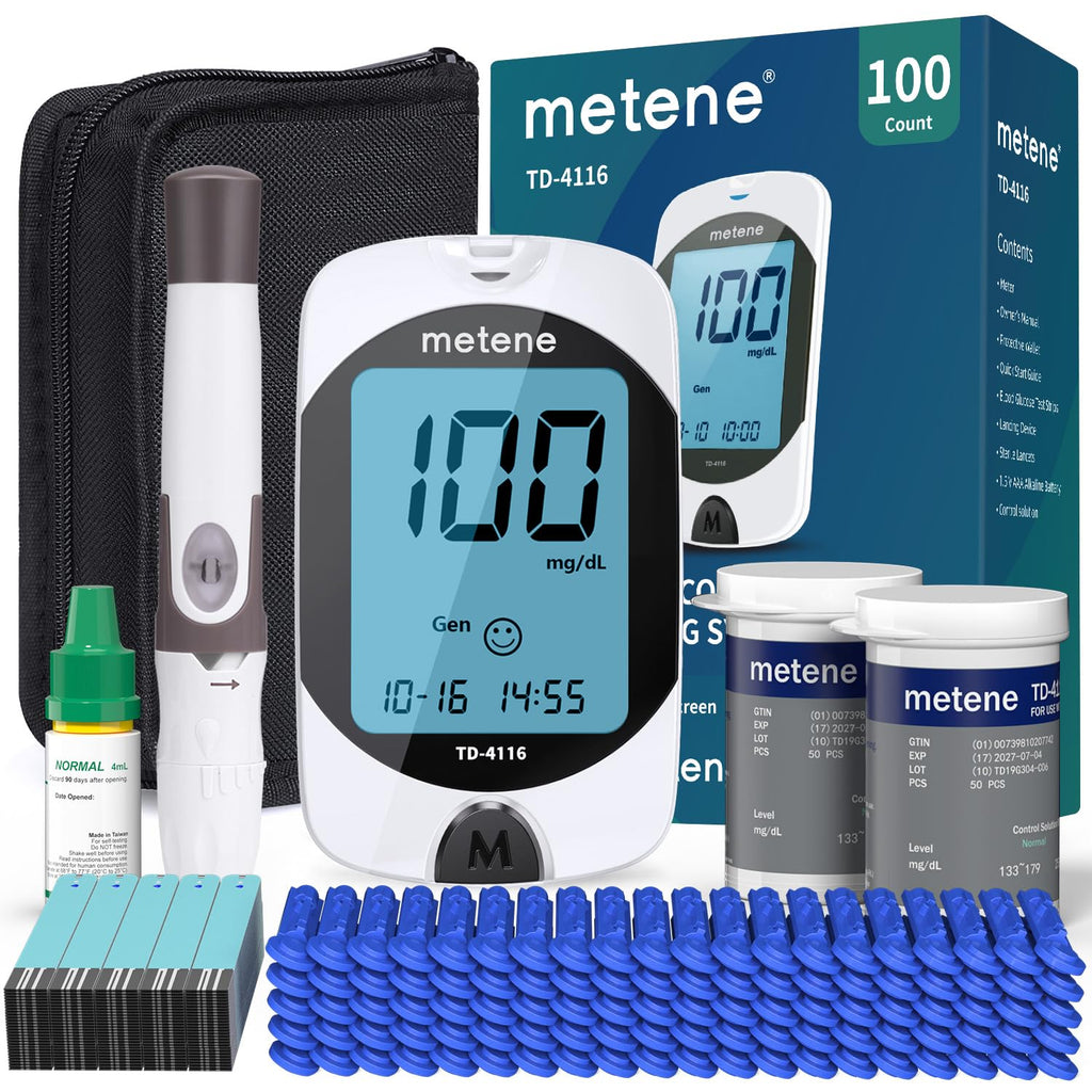 Metene TD-4116 Blood Glucose Monitor Kit, 100 Glucometer Strips, No Coding