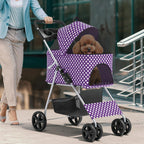Magshion Foldable Pet Stroller, 3-in-1 Dog Travel Jogger with Detachable Carrier, Cup Holder, Storage Basket, Folding Carrier for Small/Medium Dogs & Cats Up to 33 lbs, Purple Polka Dots