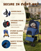 Pet Stroller for Small Medium Dogs Cats - Lightweight 10lbs Foldable Dog Stroller, Breathable Mesh & Safety Tether, 33lbs Capacity with Locking Wheels, Storage Basket for Outdoor Walks-Blue