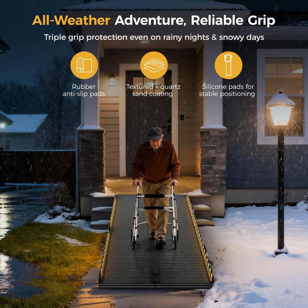 CAMMOO 6 FT Portable Wheelchair Ramp-800LBS Heavy-Duty, High-Strength Aluminum Alloy with 4 Adjustable Legs, 4 Wheels, Triple Anti-Slip and Seamless Design, Ideal for Home Steps, Threshold, Doorways