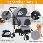 BLKMTY Dog Stroller 3-in-1 Folding Pet Strollers Cat 4 Wheels w/Storage Basket Dog Carrier Trolley One-Button Switch Travel Stroller with Safety Belt Detachable Carrier, Grey
