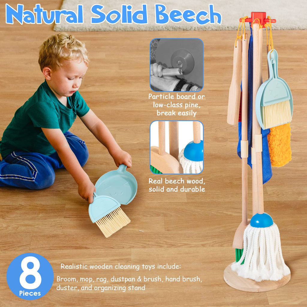 WOODMAM Wooden Kids Cleaning Set, Toddler Cleaning Toys with Broom and Mop