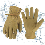 KKOYING Leather Work Gloves Waterproof Gardening Gloves for Men & Women Tough Cowhide Work Gloves with Adjustable Wrist (Small)