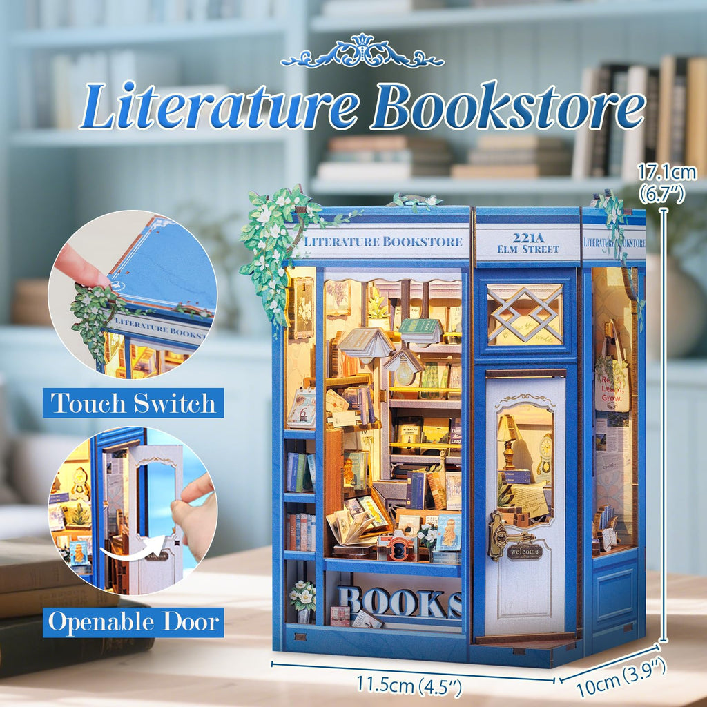 CUTEBEE Book Nook Kit - DIY Miniature House Dollhouse Kit for Adults and Teens, Booknook Tiny House Bookshelf Decor 3D Wooden Puzzle, Gifts for Family, Friends (Literature Bookstore)