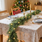 Pre-Lit Christmas Garland 9FT Decorations Real Touch Cedar Cypress Pine Greenery Artificial Green Christmas Garland with Lights for Mantle, Fireplace, Table, Stairs, Door, Indoor Outdoor Decorations