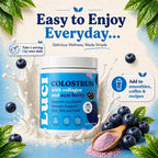 Luci Colostrum Powder 60 Servings 3 in 1 with Collagen Peptides and Acai, Bovine Colostrum for Gut Health, Bloating, Collagen Protein for Muscle, Skin, Hair, Nails and Immunity, Gluten & Fat Free 180g