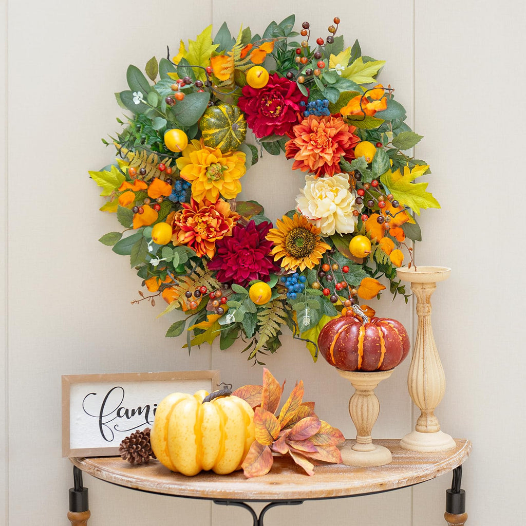 Pinkpuii 24 Inch Harvest Fall Wreaths for Front Door Outside,Porch,Entryway