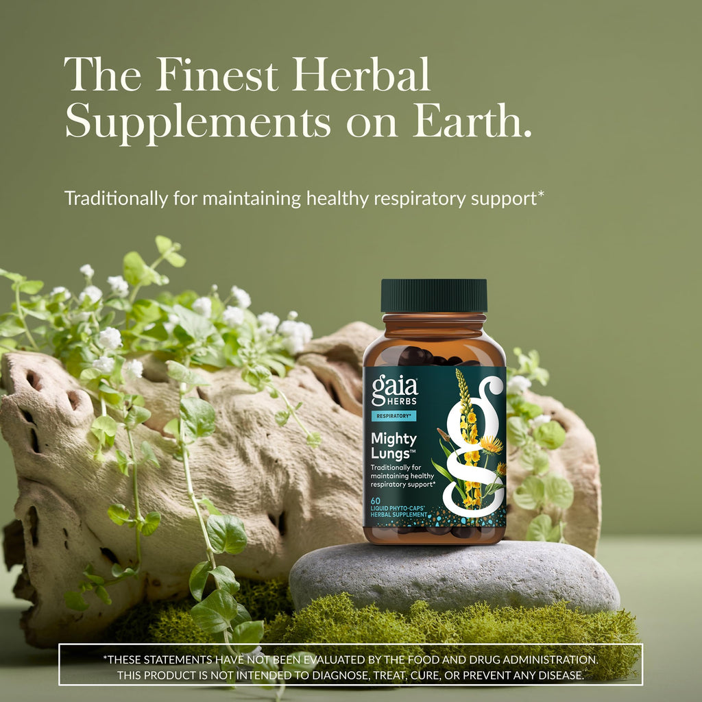 Gaia Herbs Mighty Lungs - Lung Support Supplement with Herbs Traditionally Used to Help Maintain Respiratory Health* - 60 Vegan Liquid Phyto-Caps (60 Servings)