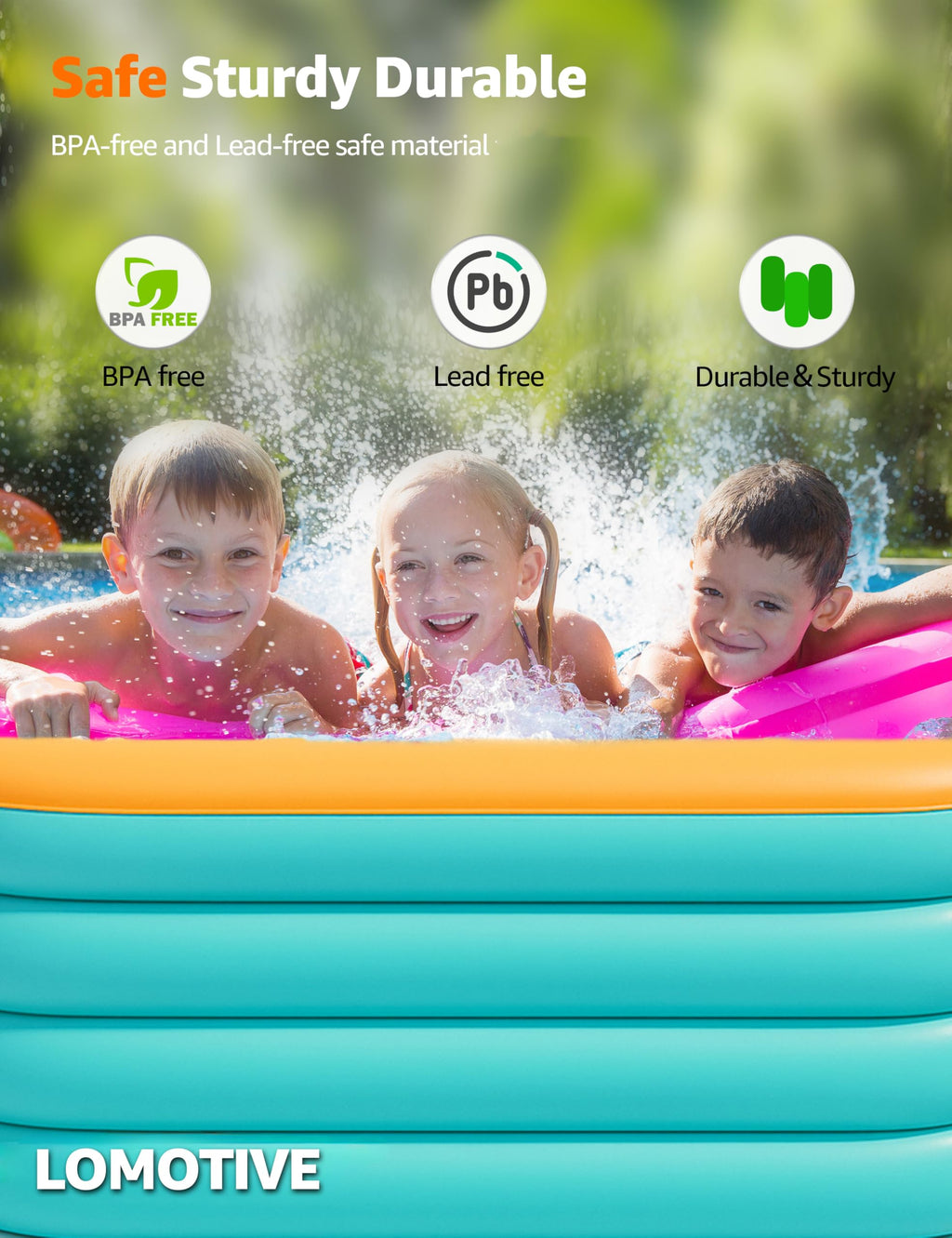 120" Inflatable Pool for Kids & Family, 4-Layer Thickened Blow Up Pool (Stronger Than 3-Layer), 0.32mm Heavy Duty PVC, Durable Swimming Pool for Adults, Kids & Pets Backyard Summer Orange