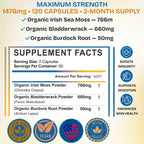 VIVANUTRA Organic Wildcrafted Sea Moss Capsules, 1476mg, Nova Scotia, 120ct