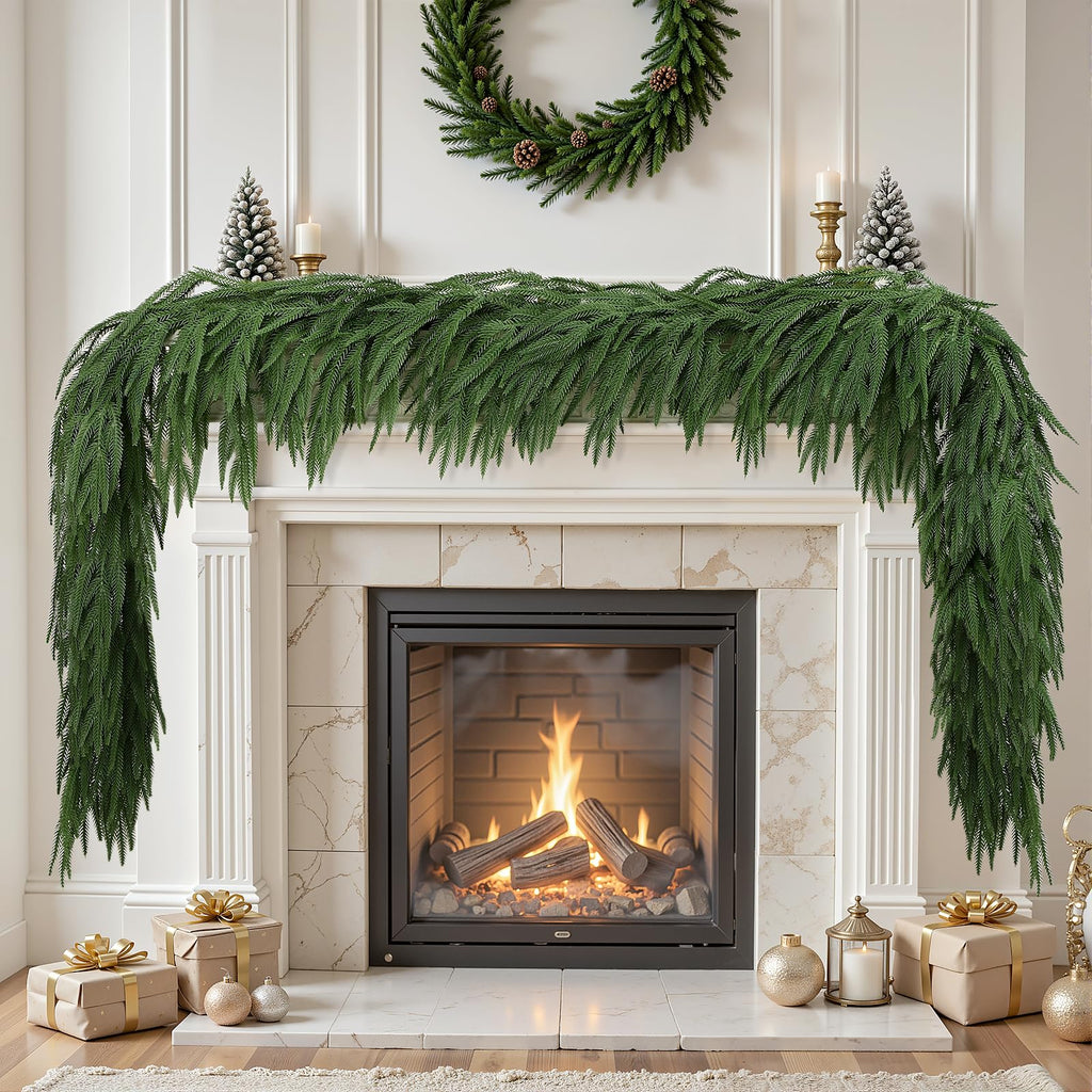 Alupssuc 9FT Christmas Garland, Artificial Real Touch Norfolk Pine Garland