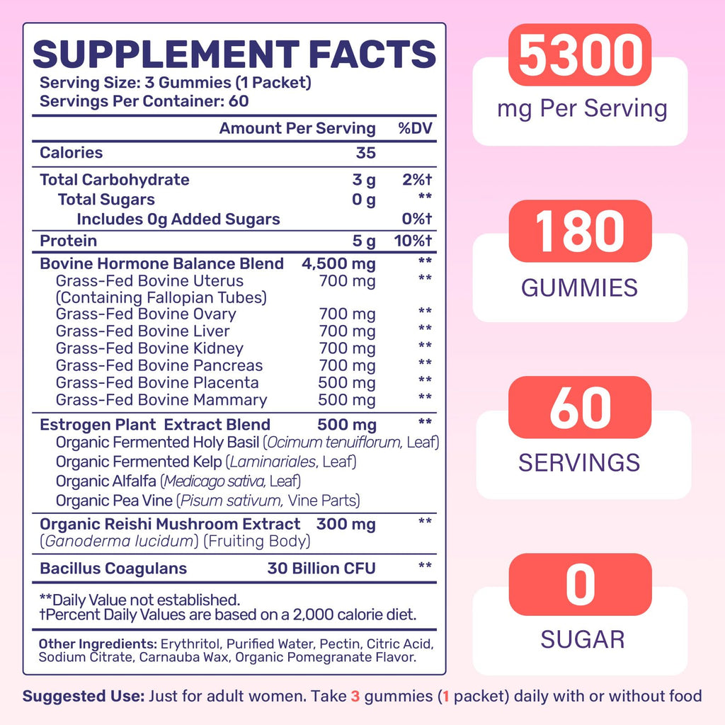 (180 Gummies) Beef Organ Supplement for Women - 5300mg Beef Liver, Kidney, Uterus & 10 More, for Hormone Balance, Menstruation, Energy, Immunity, Gut & Skin Health - 100% Grass Fed & Pasture Raise