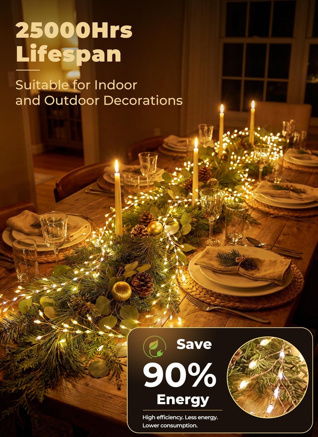 SmartDawn Fairy Lights Plug in, 388 LED Twinkle Lights for Christmas Decor