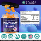 Secret Element Magnesium Glycinate 2150MG Gummies for Women and Men, High Absorption Magnesium Glycinate, Citrate, Malate Gummies for Adults & Kids, Sleep Support, Sugar Free, Vegan, 60 Chews, Orange