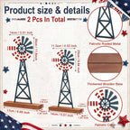 Tandefio 2 Pcs 11.8 Inch Metal Patriotic Farmhouse Windmill Tabletop Decor