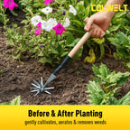 Colwelt Manual Rotary Cultivator, Single-Tine Aluminum Cultivators for Gardening, Garden Hand Tiller Manual with Ergo Wooden t-Handle, Hand Held Cultivator Tool For Flower Beds Cultivate, Aerate, Weed