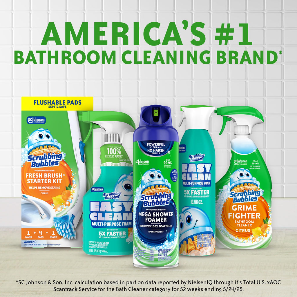 Scrubbing Bubbles Fresh Gel Toilet Bowl Cleaning Stamps, Helps Keep Toilet Clean and Helps Prevent Limescale & Rings, Rainshower Scent, 1 Dispenser with 24 Fresh Gel Stamps