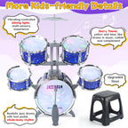Upgraded Kids Drum Set for Toddlers 1-3, Kids Jazz Drum Ages 3-5, Star Light up Musical Instrument Toys for Boys Girls 2-5 4-6 5-7 ( All Plastic)
