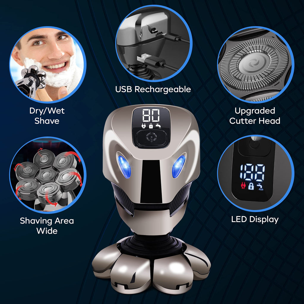 AidallsWellup Electric Head Shaver for Bald Men: Waterproof Cordless Electric Razor for Bald Head & Hair Shaving, Close Shave, Skin-friendly, 360° Full Coverage & Effortless Control, Easy to Clean, Wet & Dry Use
